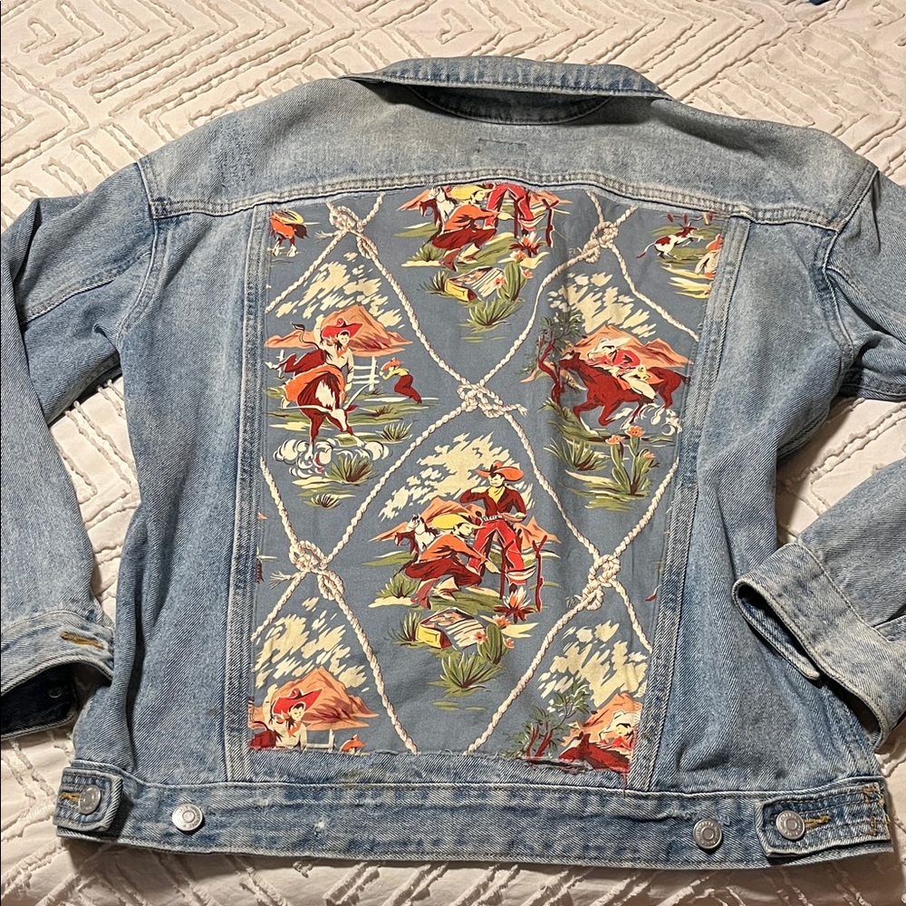 Light Blue Denim Jacket with Western Rodeo Design
